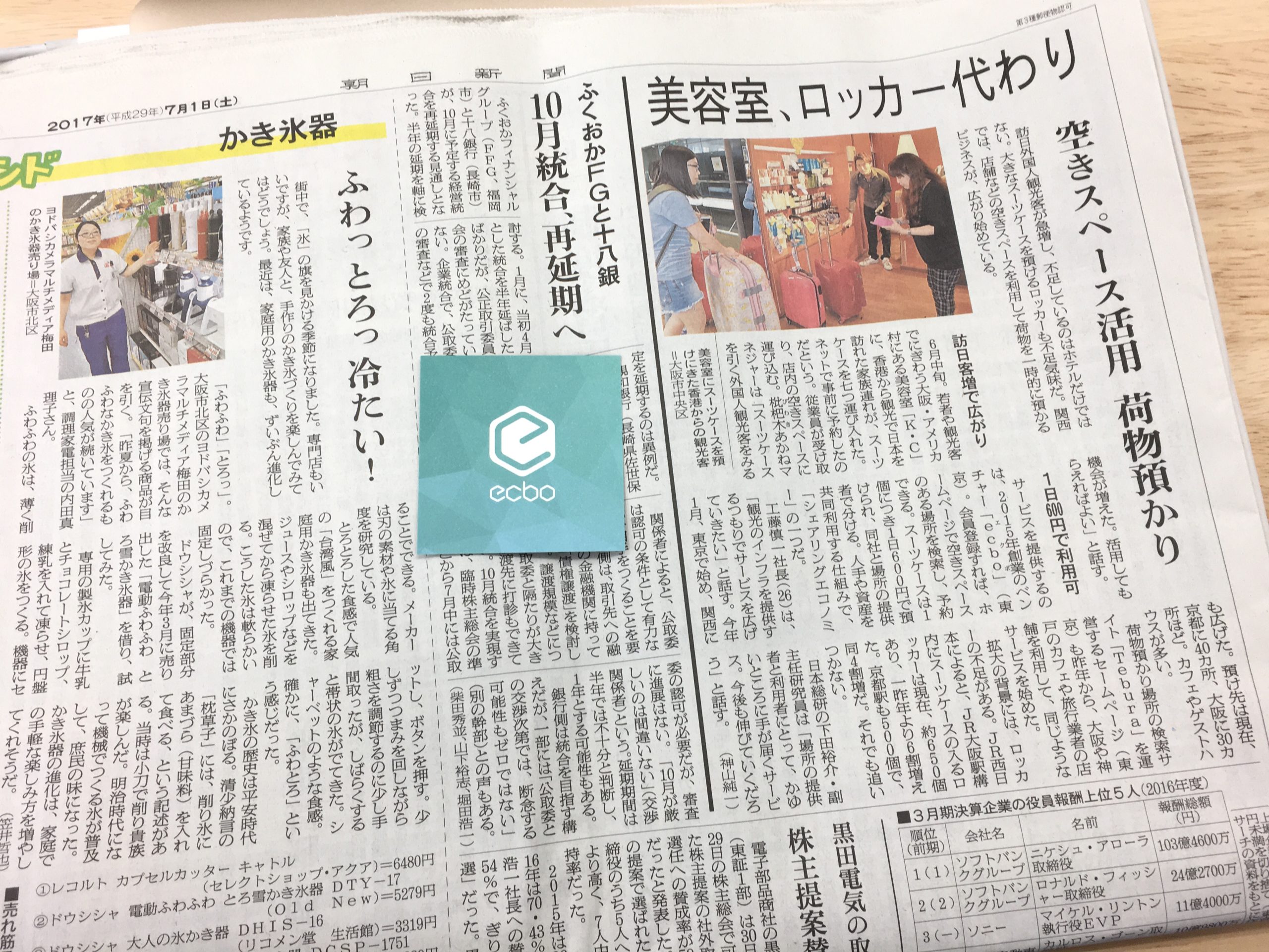 朝日新聞の朝刊で「ecbo cloak」が紹介されました。